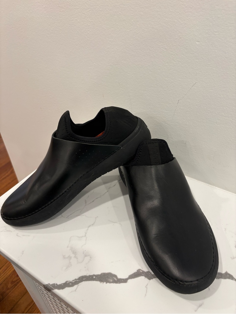 Men's Black Slip-On Leather-Look Loafers